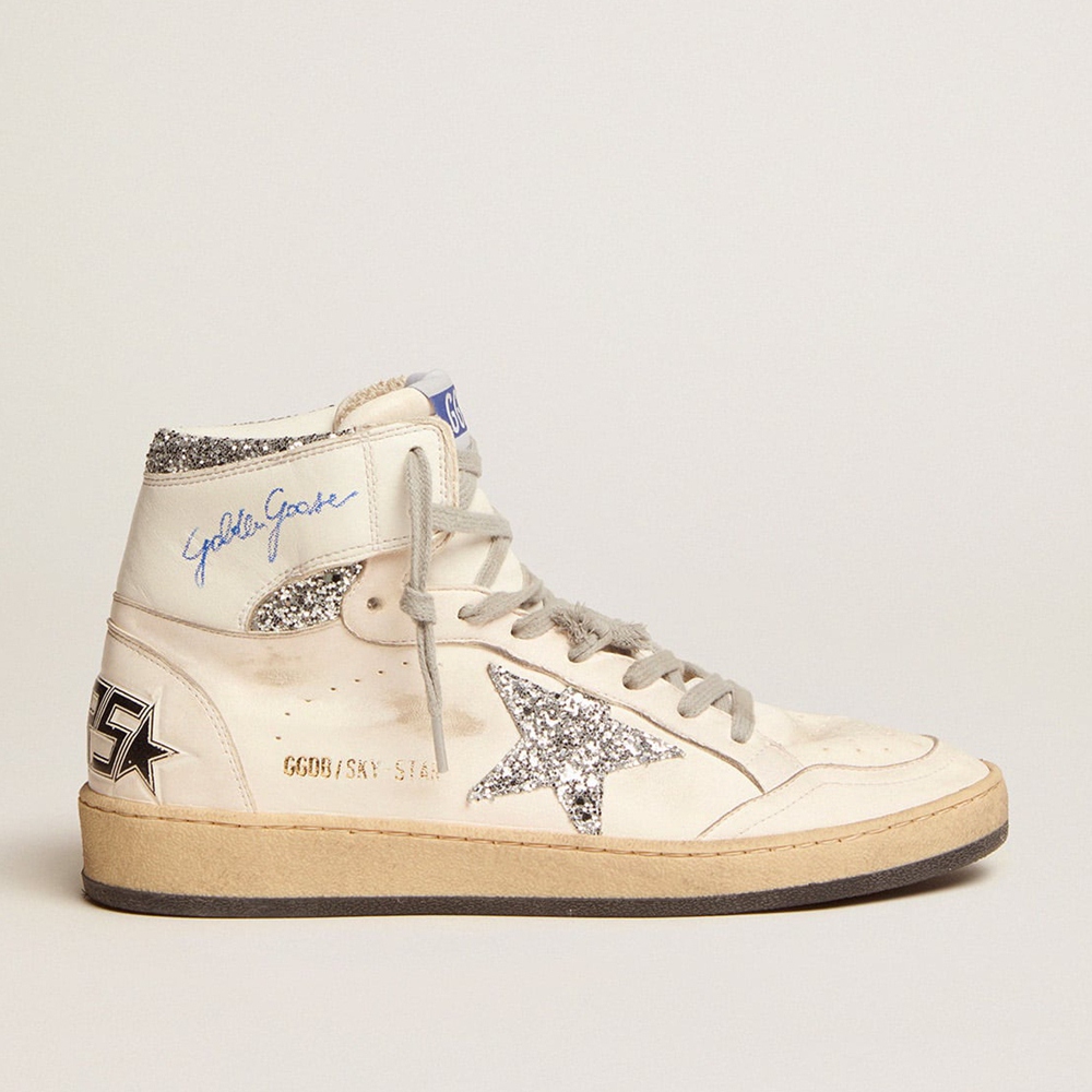 Golden Goose Sky-Star Sneakers With Signature On The Ankle And Silver Inserts GWF00230.F002192.80185