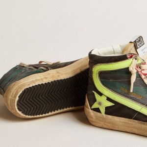 Golden Goose Slide LAB Sneakers In Camo Canvas With Yellow Leather Star And Flash GMF00508.F004407.50772