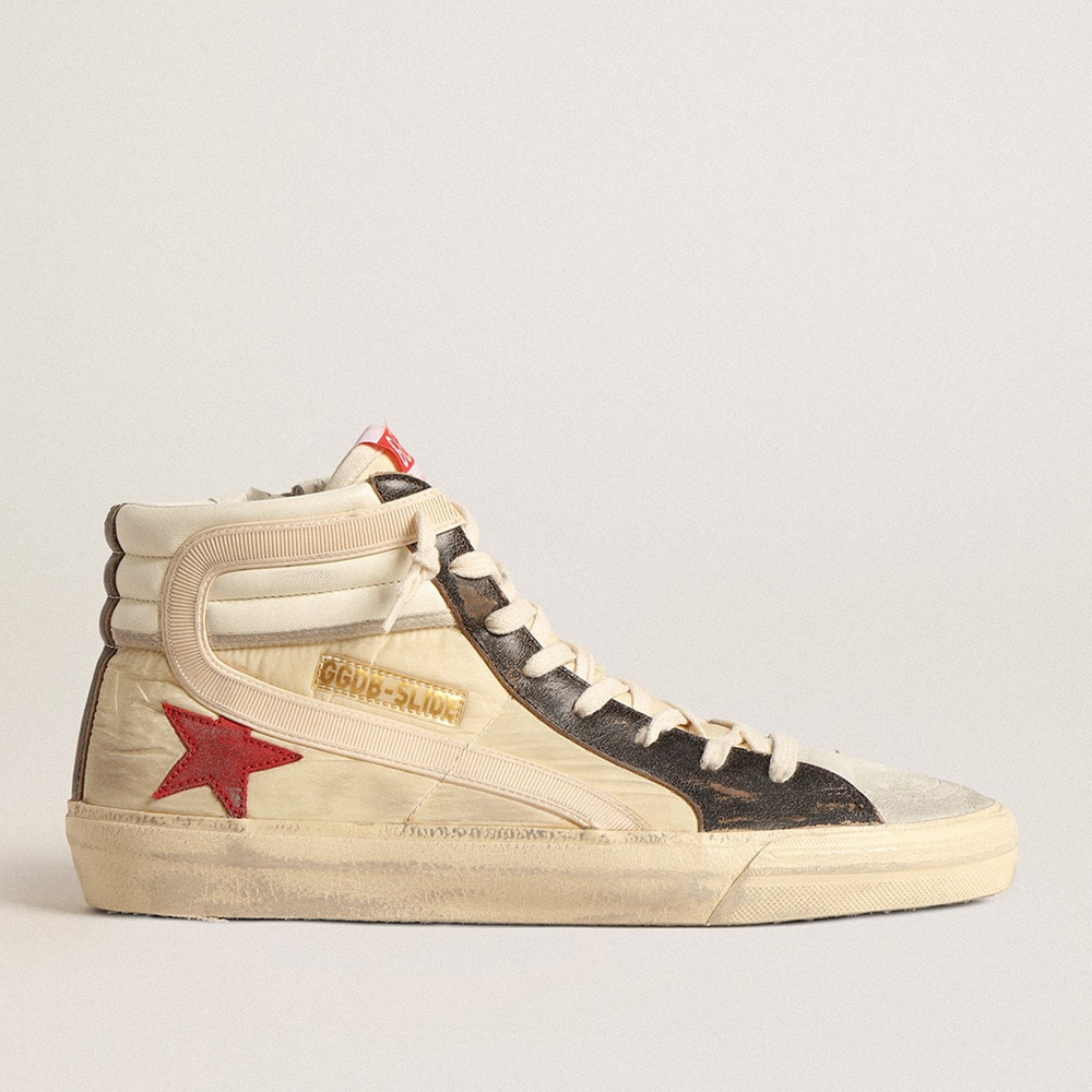 Golden Goose Slide LTD Sneakers In Faded Nylon With Suede Star And Beige Flash GMF00586.F004654.82314