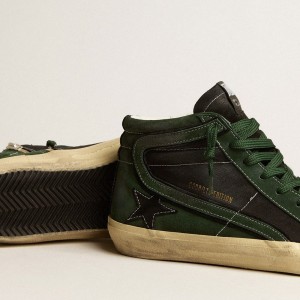 Golden Goose Slide LTD Sneakers In Green Suede And Black Canvas With Suede Star And Flash GMF00116.F005228.35684