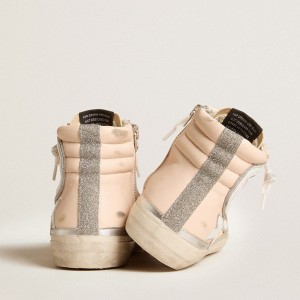 Golden Goose Slide LTD Sneakers In Pink Nappa Leather With White Star And Swarovski Inserts GWF00369.F005964.80458