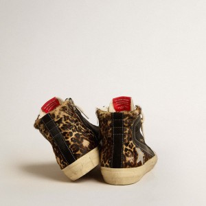 Golden Goose Slide Penstar LTD Sneakers In Leopard-print Pony Skin With Silver Star And Black Flash GWF00286.F005266.80668