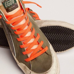 Golden Goose Slide Penstar Sneakers In Army Green Canvas With An Ice-colored Star GMF00211.F002655.35779