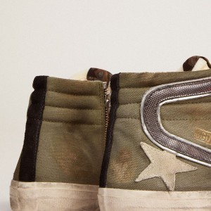 Golden Goose Slide Penstar Sneakers In Army Green Canvas With An Ice-colored Star GMF00211.F002655.35779