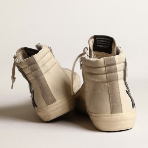 Golden Goose Slide Sneakers In Beige Mesh And Nylon With Blue Leather Star And Flash GMF00116.F003981.81994