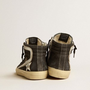 Golden Goose Slide Sneakers In Black Suede With Silver Metallic Leather Star And Flash GMF00115.F005260.90179