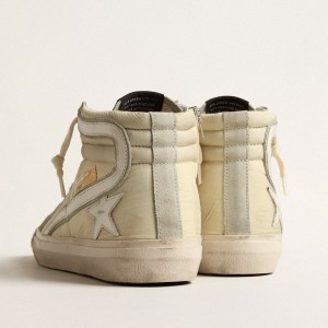 Golden Goose Slide Sneakers In Ivory Nylon With White Leather Star And Flash GWF00115.F004052.82136