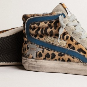 Golden Goose Slide Sneakers In Leopard Print Pony Skin With Silver Leather Star GWF00115.F003484.81835