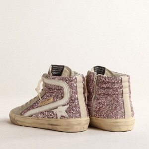 Golden Goose Slide Sneakers In Lilac Glitter With White Leather Star And Flash GWF00115.F004526.82284