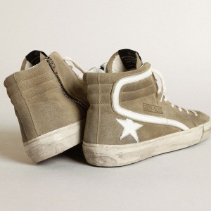 Golden Goose Slide Sneakers In Military Green Suede With Star And White Flash GMF00115.F003778.35827