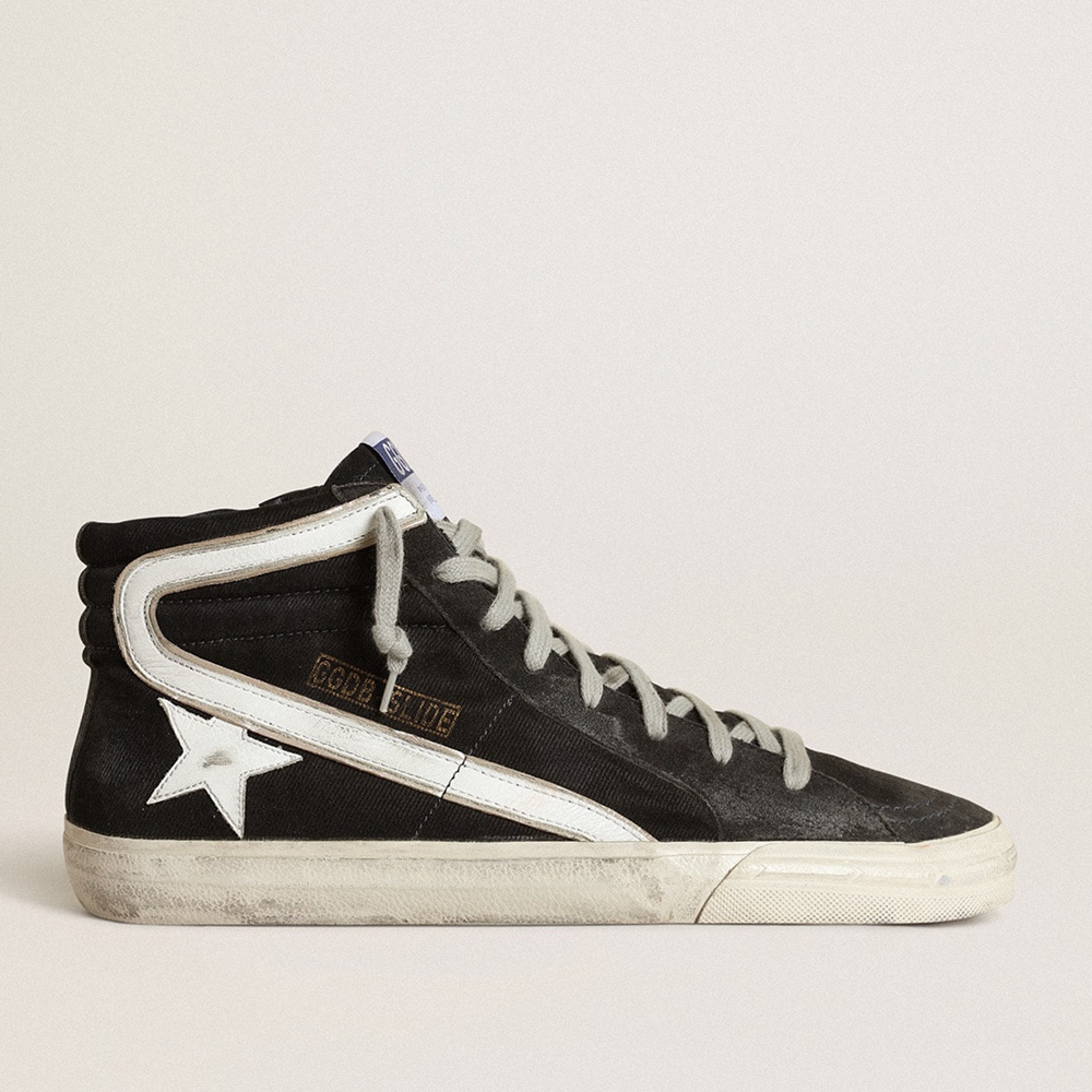 Golden Goose Slide Sneakers In Navy Blue Denim With Star And White Flash GMF00115.F003777.50734