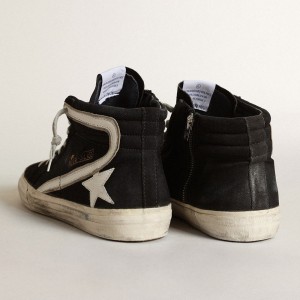 Golden Goose Slide Sneakers In Navy Blue Denim With Star And White Flash GMF00115.F003777.50734