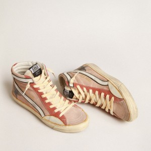 Golden Goose Slide Sneakers In Pink Suede With Anthracite Laminated Leather Star GWF00477.F004073.55521