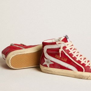 Golden Goose Slide Sneakers In Red Suede With Silver Star And Lizard Print Flash GWF00115.F005930.40399