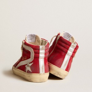 Golden Goose Slide Sneakers In Red Suede With Silver Star And Lizard Print Flash GWF00115.F005930.40399