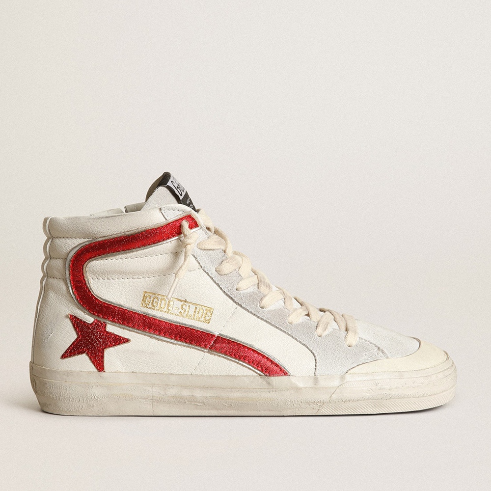 Golden Goose Slide Sneakers With A Red Laminated Leather Star And Flash GWF00211.F003411.10350