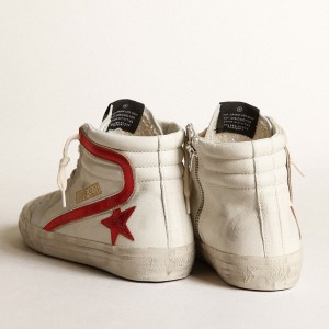 Golden Goose Slide Sneakers With A Red Laminated Leather Star And Flash GWF00211.F003411.10350