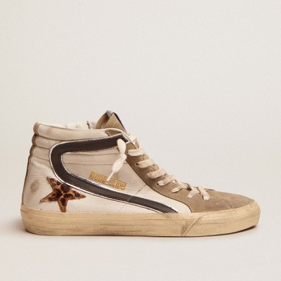 Golden Goose Slide Sneakers With Leopard Print Pony Skin Star And Black Flash GMF00115.F002659.10935