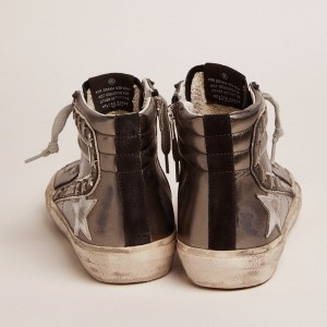 Golden Goose Slide Sneakers With Silver Laminated Leather Upper And Studs GWF00115.F001711.90179