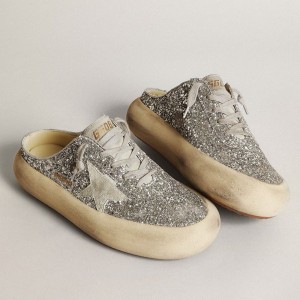 Golden Goose Space-Star Sabot Sneakers In Glitter With Ice-gray Star And Tab GWF00383.F003332.70100