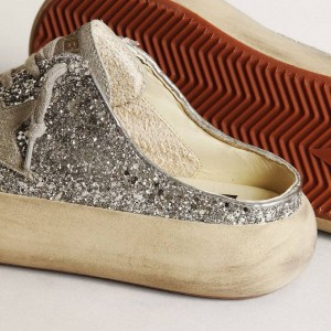 Golden Goose Space-Star Sabot Sneakers In Glitter With Ice-gray Star And Tab GWF00383.F003332.70100