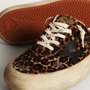 Golden Goose Space-Star Sabot Sneakers In Leopard Print Pony Skin With Black Star GWF00383.F003331.81472