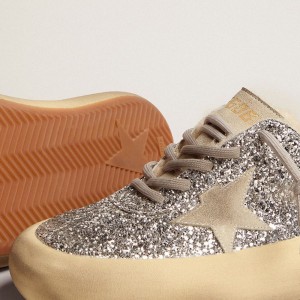 Golden Goose Space-Star Sabot Sneakers In Silver Glitter And Shearling Lining GWF00322.F002999.70136