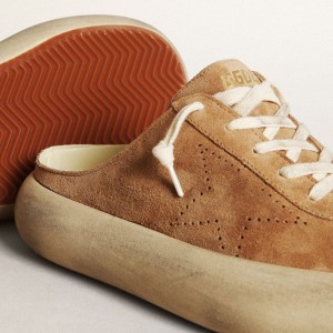 Golden Goose Space-Star Sabot Sneakers In Tobacco-colored Suede With Perforated Star GWF00382.F003329.55353