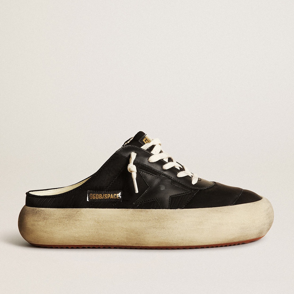 Golden Goose Space-Star Sabots Sneakers In Black Nylon With Black Leather Star GWF00387.F003330.90100