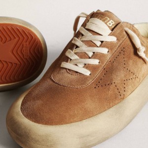 Golden Goose Space-Star Sabots Sneakers In Tobacco Suede With Perforated Star GMF00382.F003329.55353