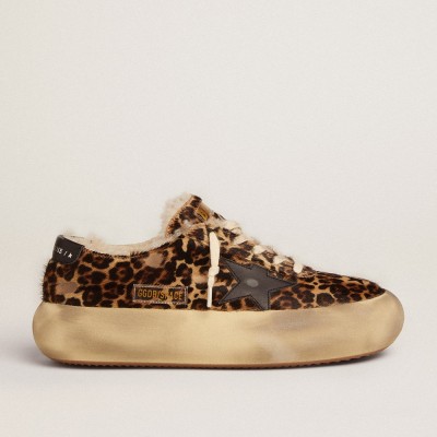 Golden Goose Space-Star Sneakers In Animal-print Pony Skin With Shearling Lining GWF00346.F002996.81472