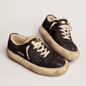 Golden Goose Space-Star Sneakers In Quilted Black Nylon With Shearling Lining GMF00347.F003003.90100