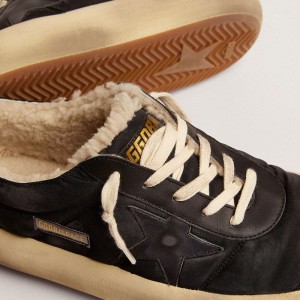 Golden Goose Space-Star Sneakers In Quilted Black Nylon With Shearling Lining GMF00347.F003003.90100