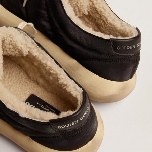 Golden Goose Space-Star Sneakers In Quilted Black Nylon With Shearling Lining GMF00347.F003003.90100