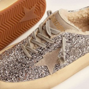 Golden Goose Space-Star Sneakers In Silver Glitter With Shearling Lining GWF00346.F002998.70136