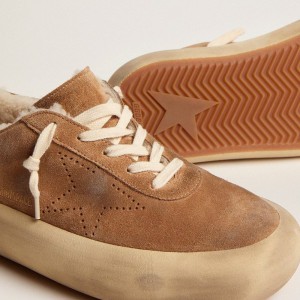 Golden Goose Space-Star Sneakers In Tobacco-colored Suede With Shearling Lining GWF00345.F002995.55353