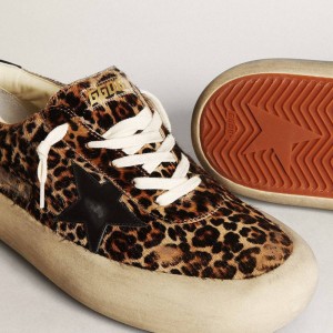 Golden Goose Space-Star Sneakers In Leopard Print Pony Skin With Black Star And Heel GMF00378.F003305.81472