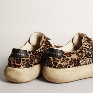 Golden Goose Space-Star Sneakers In Leopard Print Pony Skin With Black Star And Heel GMF00378.F003305.81472