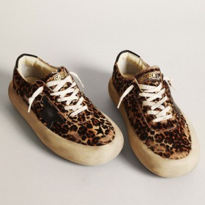 Golden Goose Space-Star Sneakers In Leopard Print Pony Skin With Black Star GWF00378.F003305.81472