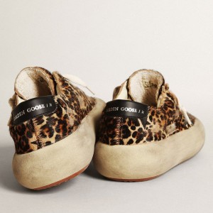 Golden Goose Space-Star Sneakers In Leopard Print Pony Skin With Black Star GWF00378.F003305.81472