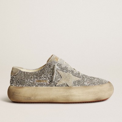 Golden Goose Space-Star Sneakers In Silver Glitter With Ice-gray Star GWF00378.F003309.70136