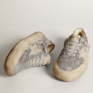 Golden Goose Space-Star Sneakers In Silver Glitter With Ice-gray Star GWF00378.F003309.70136