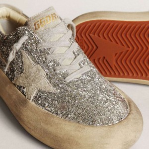 Golden Goose Space-Star Sneakers In Silver Glitter With Ice-gray Star GWF00378.F003309.70136