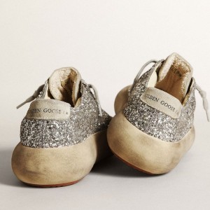 Golden Goose Space-Star Sneakers In Silver Glitter With Ice-gray Star GWF00378.F003309.70136