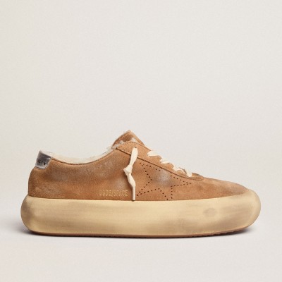 Golden Goose Space-Star Sneakers In Tobacco-colored Suede And Shearling Lining GMF00345.F002995.55353