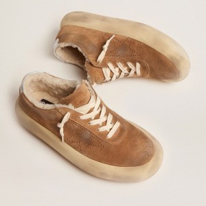 Golden Goose Space-Star Sneakers In Tobacco-colored Suede And Shearling Lining GMF00345.F002995.55353