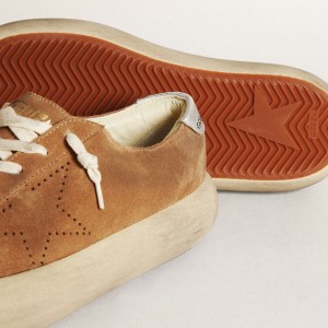 Golden Goose Space-Star Sneakers In Tobacco-colored Suede With Perforated Star GWF00376.F003327.15331