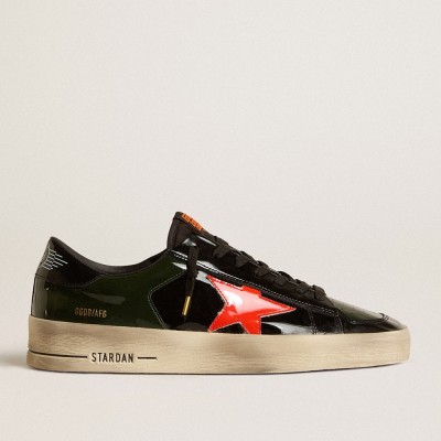 Golden Goose Stardan LAB Sneakers In Black And Green Patent Leather With Orange Star GMF00304.F005084.82475