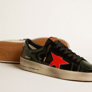 Golden Goose Stardan LAB Sneakers In Black And Green Patent Leather With Orange Star GMF00304.F005084.82475