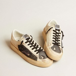 Golden Goose Stardan LAB Sneakers In Ecru Nappa And Mesh With Purple Leather Star GMF00370.F004404.15462